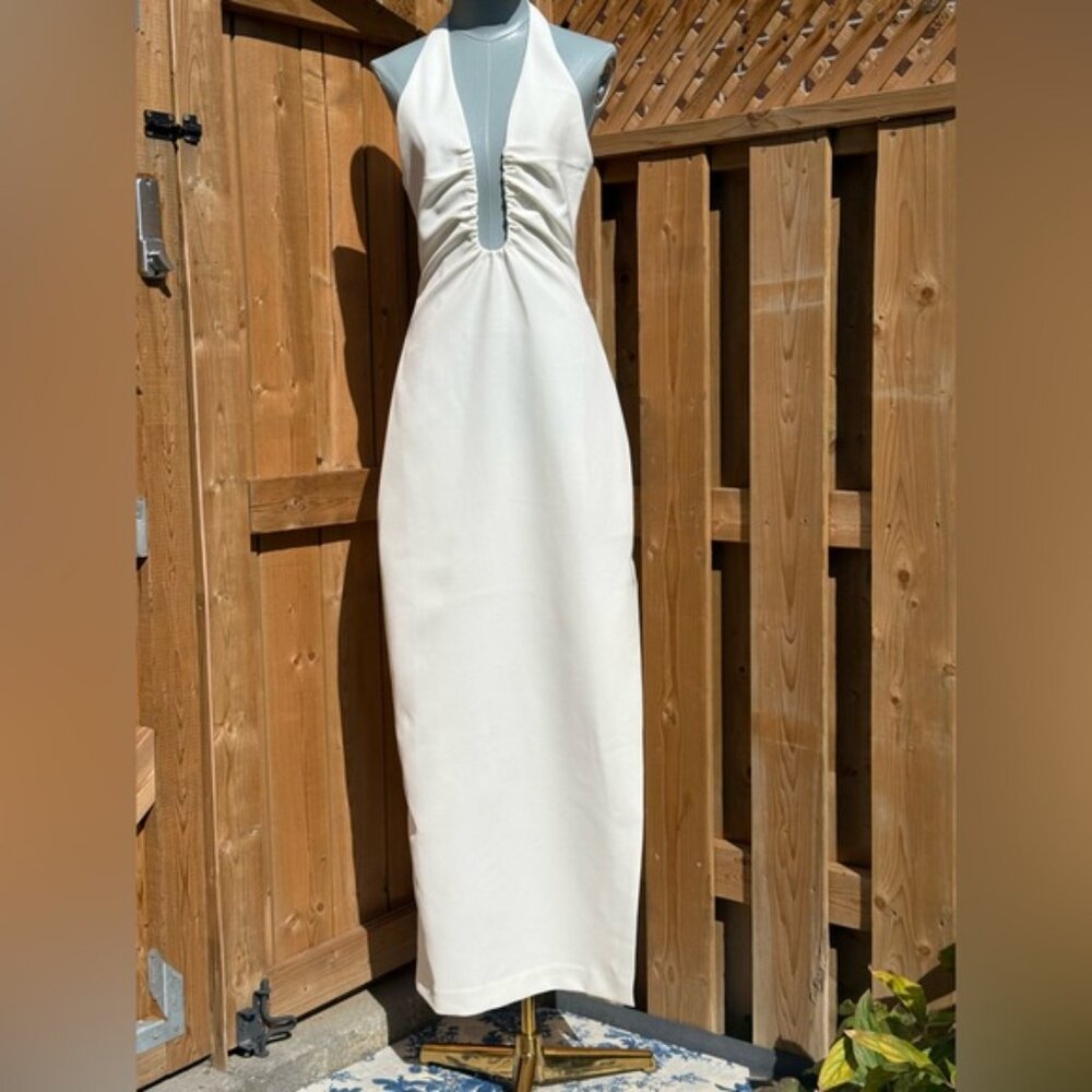 🆕 MISHA COLLECTION 🧿 NWOT The 'Alusia' Stretch Twill Maxi Dress, Ivory - Sz M - Picture 2 of 16